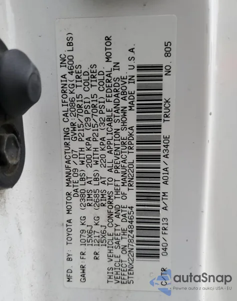 2008 Toyota Tacoma from USA, damaged, VIN 5TENX22N78Z484654